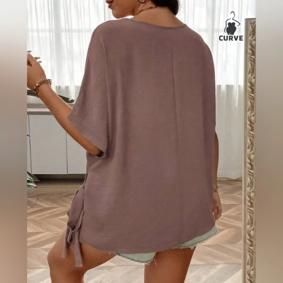 Shein Curve Chocolate Brown Bat Wing Crepe Blouse Size 3XL - Picture 2 of 10